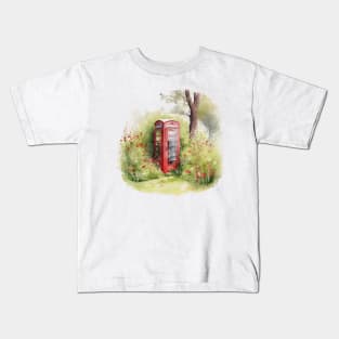 red telephone box countryside Kids T-Shirt